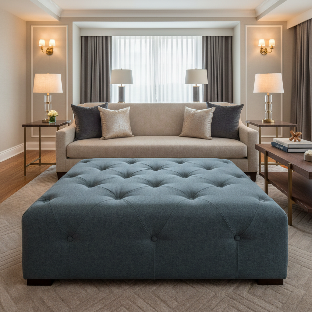 Aarden - Slate Blue Silicone Hybrid Upholstered Ottoman | Architectural Fabrics