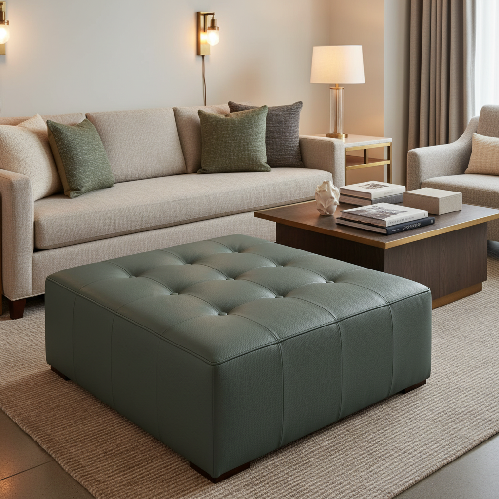 Algiers - Forest Floor Performance Vinyl Upholstered Ottoman | Architectural Fabrics