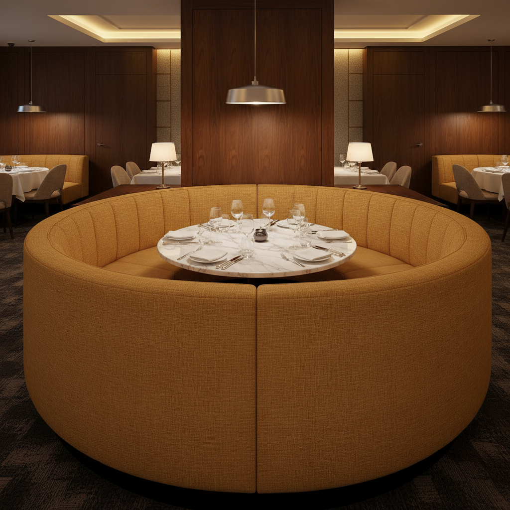 Linen Weave Texture Golden Tan Upholstered Banquette | Architectural Fabrics