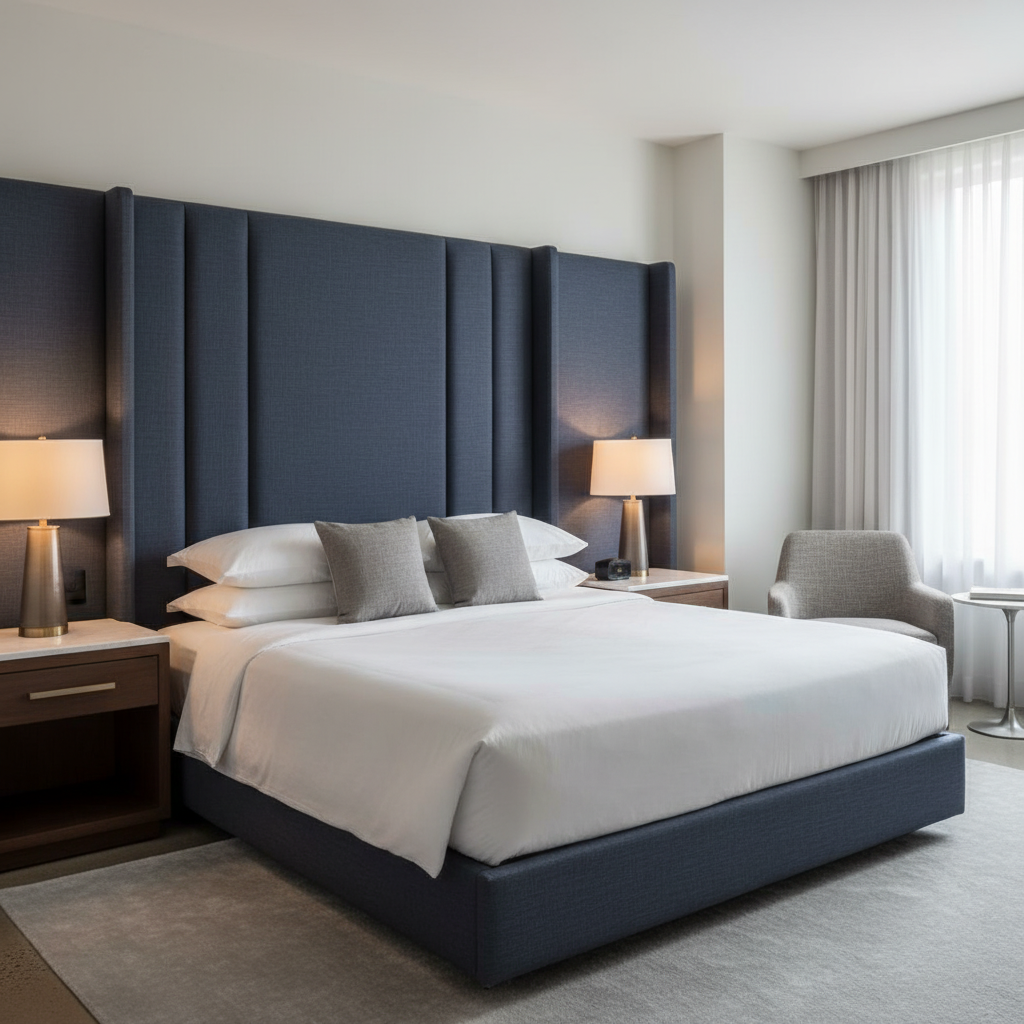 Fine Linen Weave Deep Indigo Upholstered Headboard | Architectural Fabrics