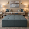 Abaca - Slate Blue Tekloom Performance Upholstered Ottoman | Architectural Fabrics