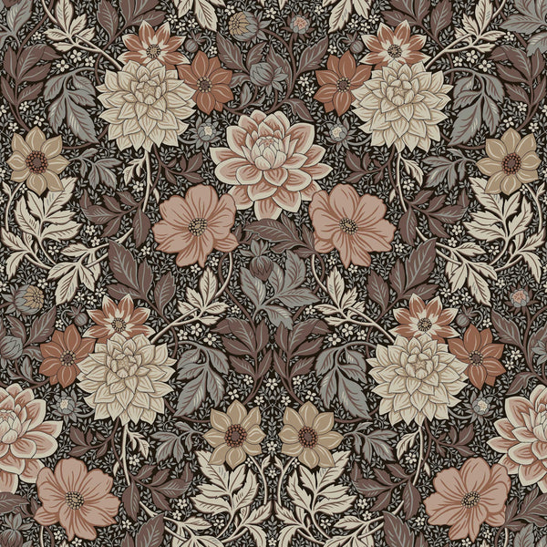 Dahlia Garden Brown | Schumacher Wallcoverings