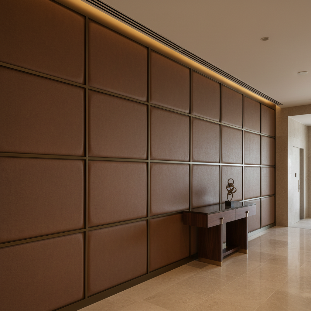 Fine Pebble Grain Rich Umber Upholstered Wall Panel | Architectural Fabrics