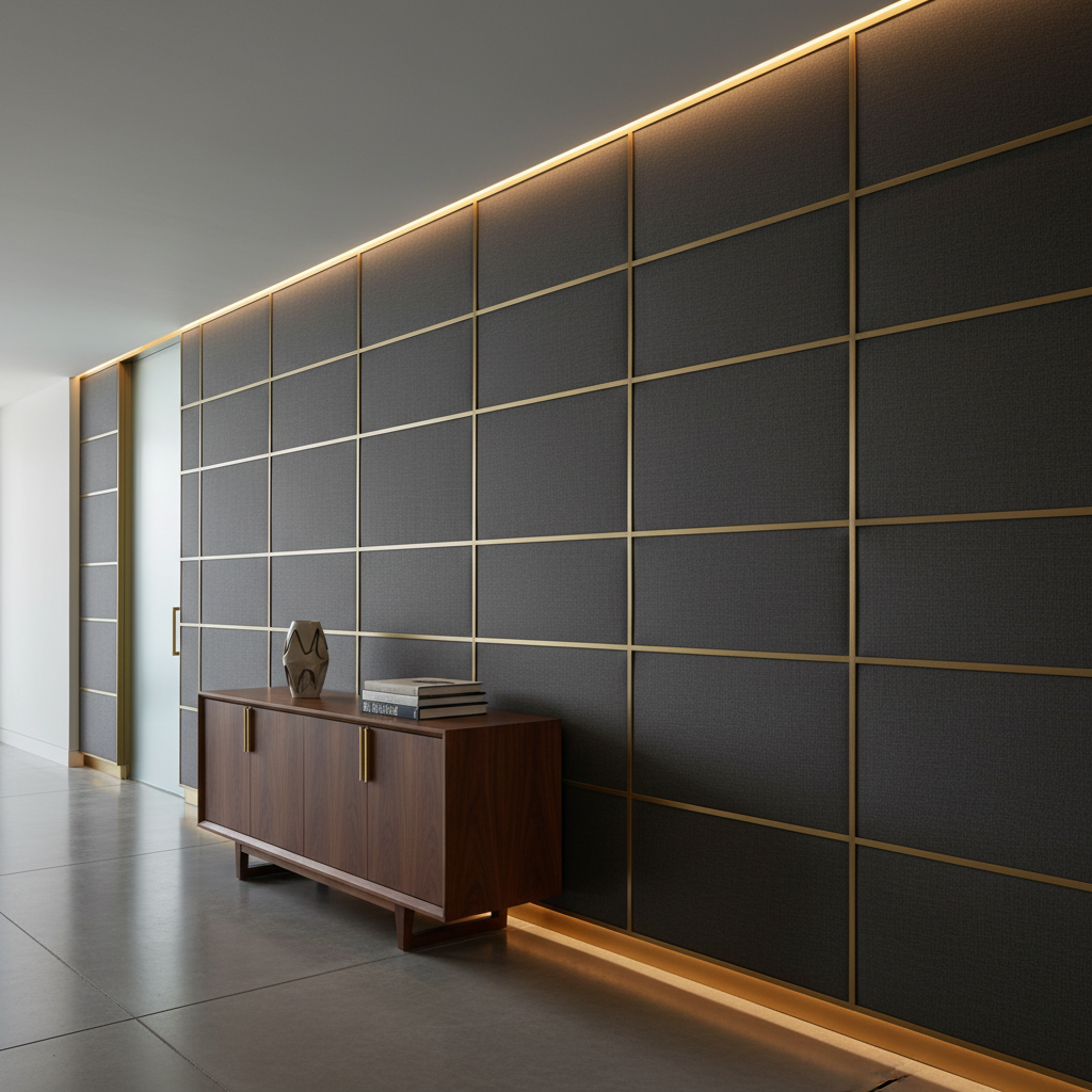 Fine Leather Grain Deep Charcoal Upholstered Wall Panel | Architectural Fabrics