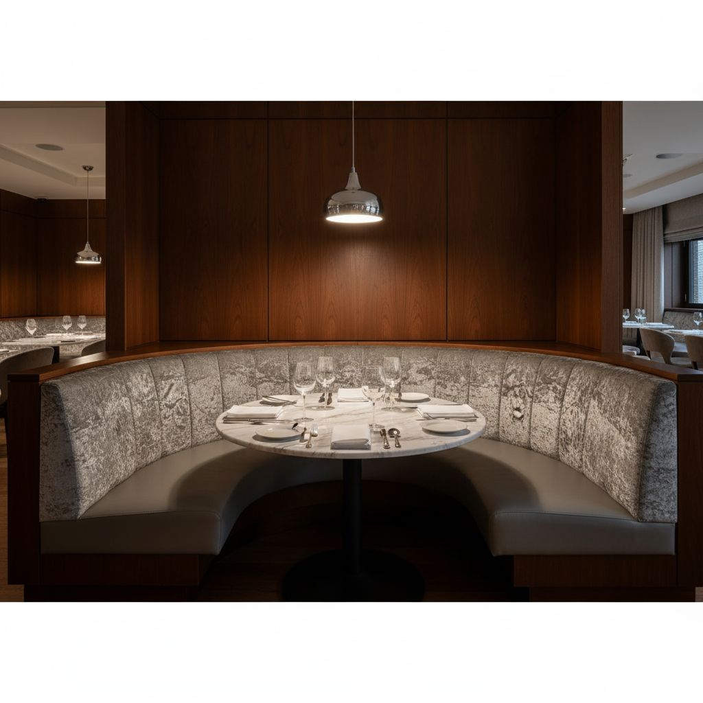 Crushed Velvet Texture Smoked Silver Upholstered Banquette | Architectural Fabrics