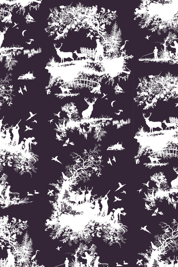 Hunting Toile White on Peregrine | Timorous Beasties Wallcovering