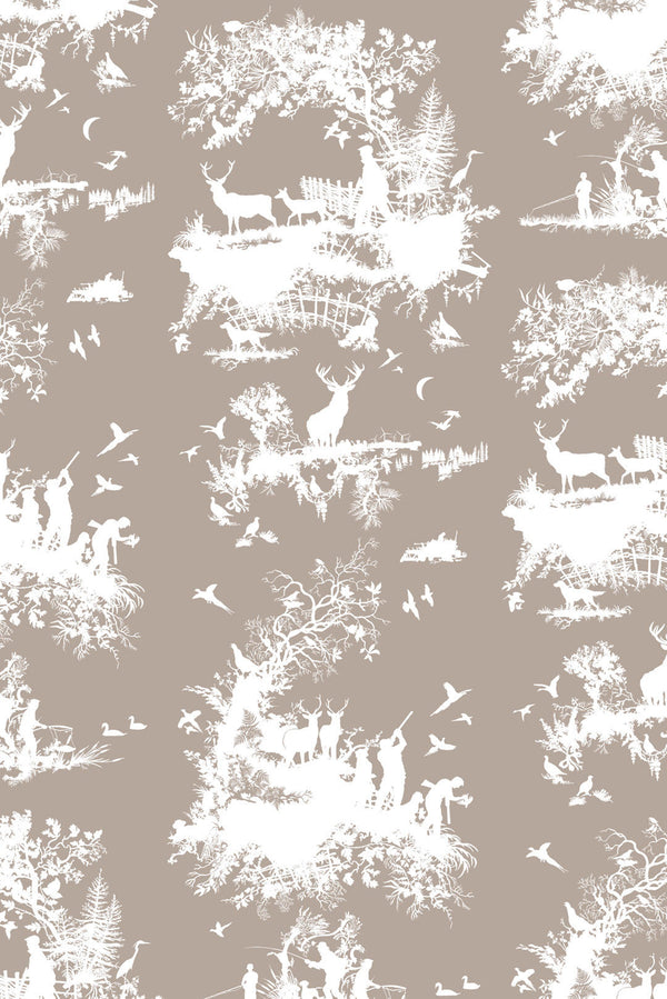 Hunting Toile White on Stone | Timorous Beasties Wallcovering