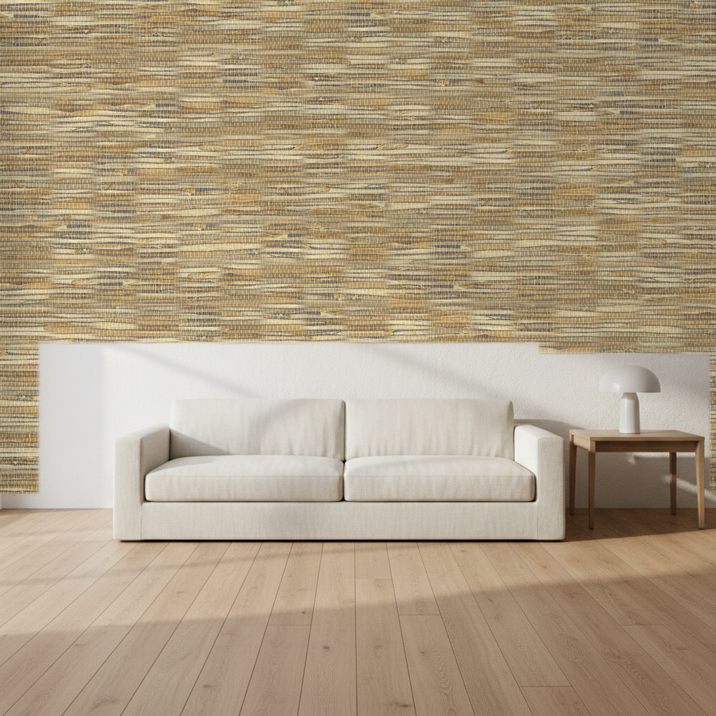 Nantucket Grasscloth Honey Brown & Charcoal Wallcovering | Phillipe Romano room setting