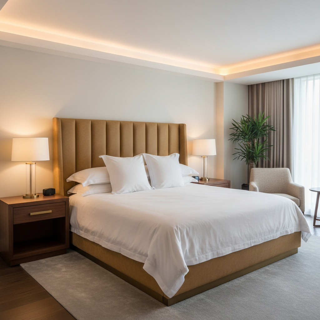 Smooth Leather Grain Golden Tan Upholstered Headboard | Architectural Fabrics