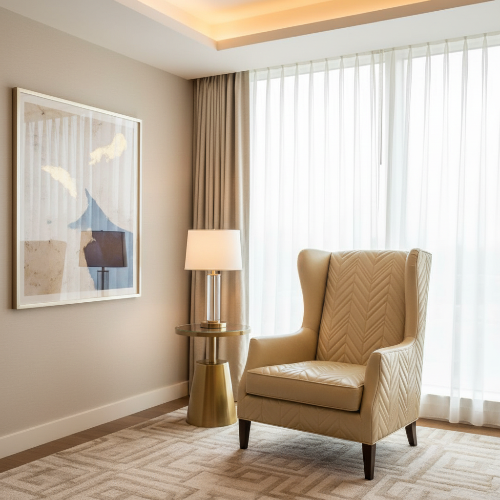 Channel Stitched Chevron Pale Gold Upholstered Chair | Architectural Fabrics