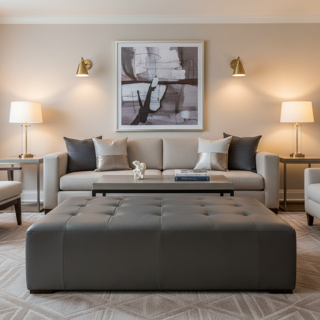 Aire Pebbled - Ironwood Breathable Polyurethane Upholstered Ottoman | Architectural Fabrics