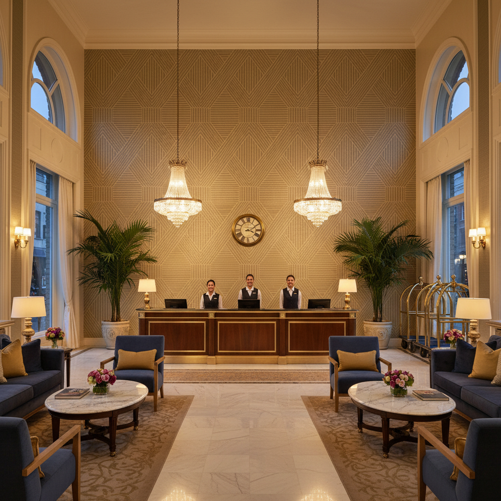 Maidstone Type II Vinyl | Hollywood Wallcoverings - Hotel Lobby commercial room setting