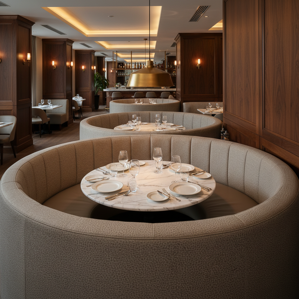Smooth Pebble Grain Soft Taupe Upholstered Banquette | Architectural Fabrics