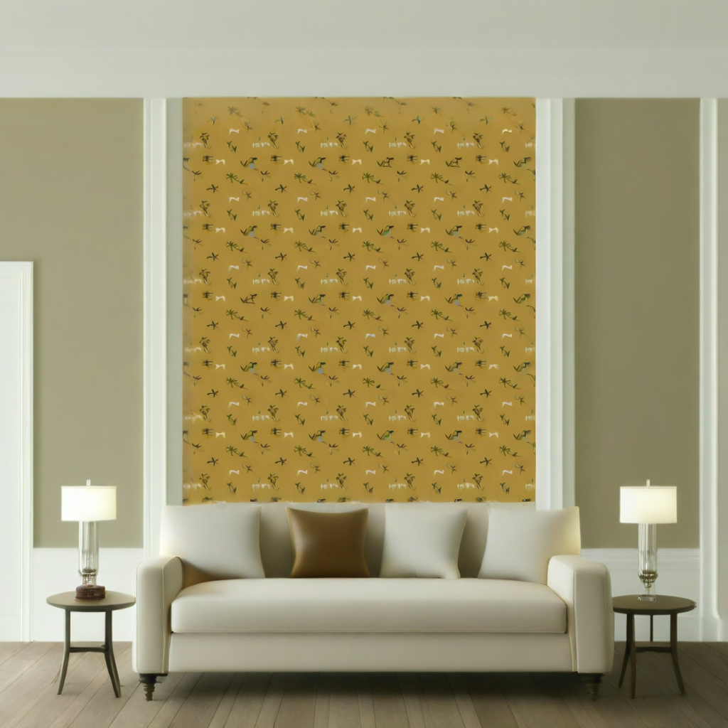 Room Setting - Prehistoric Creatures Ocher Wallcovering