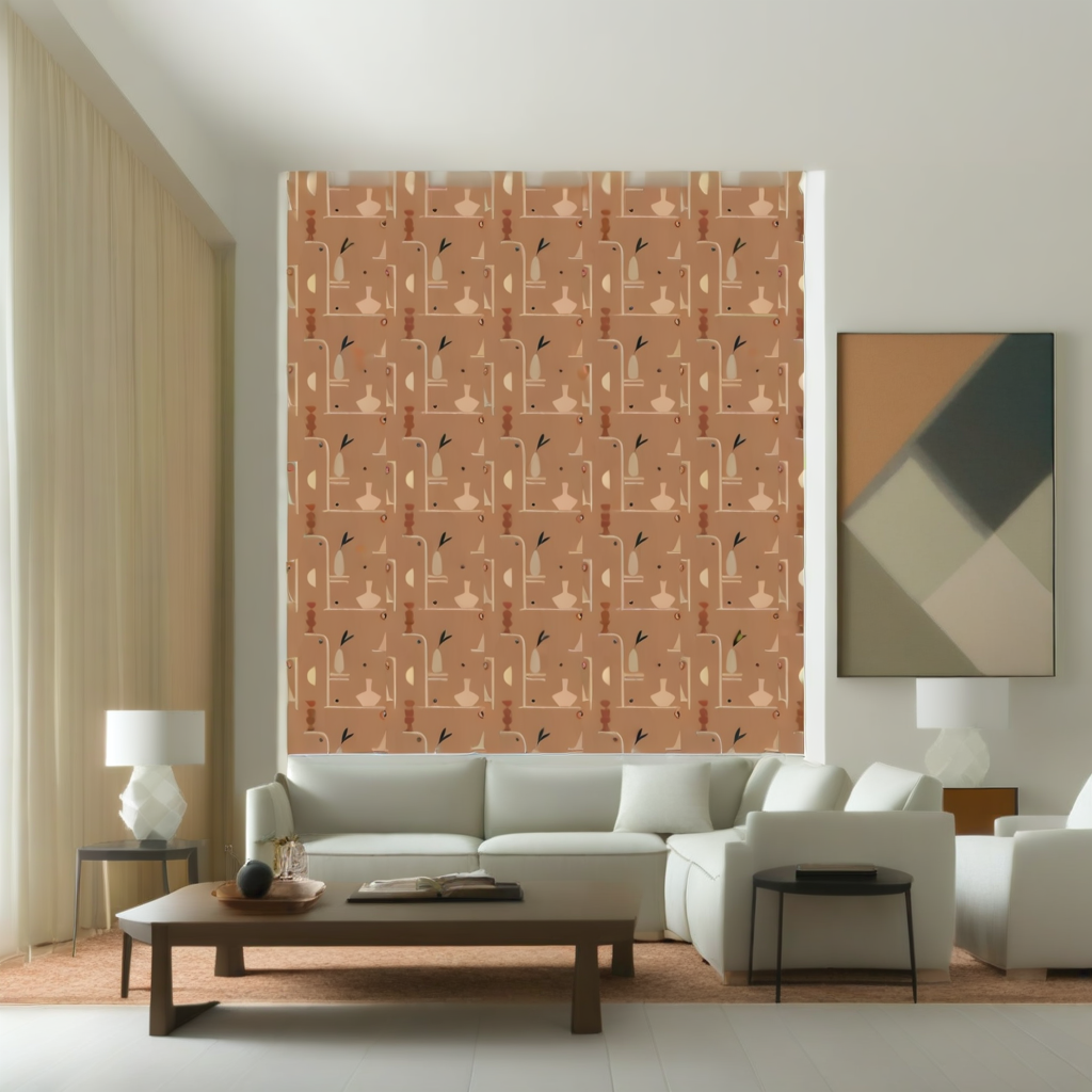 Room Setting - Archaeological Forms Red Wallcovering