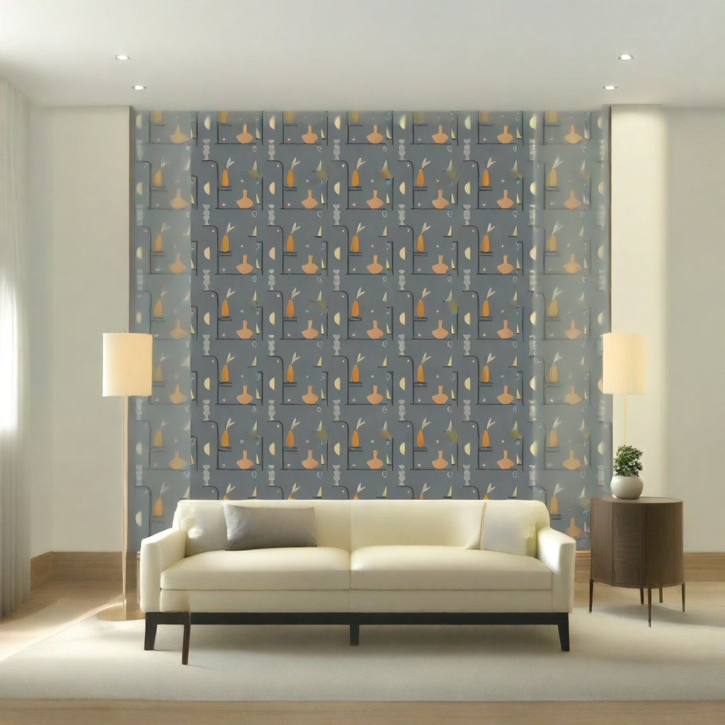 Room Setting - Archaeological Forms Blue Wallcovering
