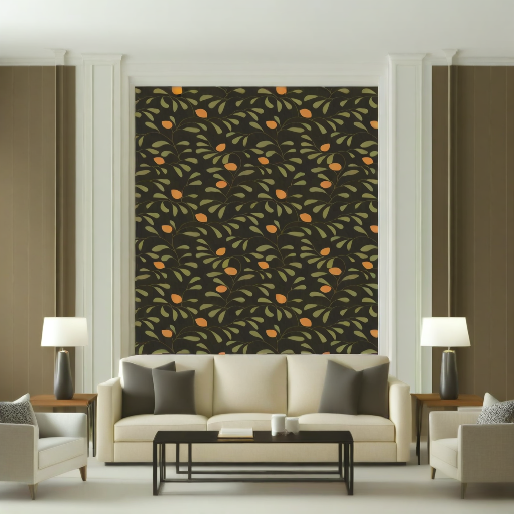 Room Setting - Fresh Lemons Black Wallcovering