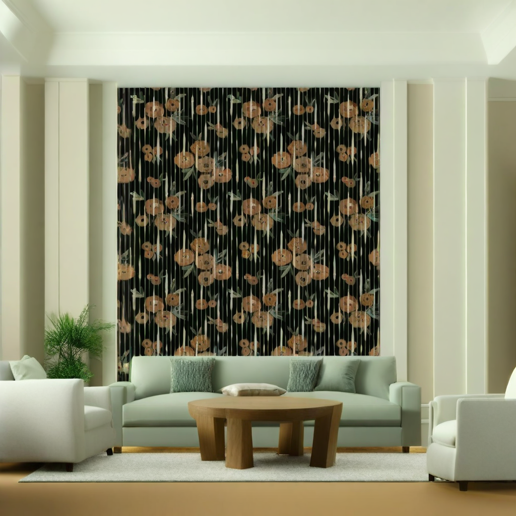 Room Setting - Broken Poppies Black Wallcovering