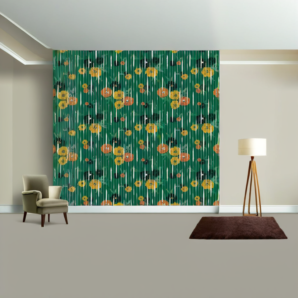 Room Setting - Broken Poppies Green Wallcovering