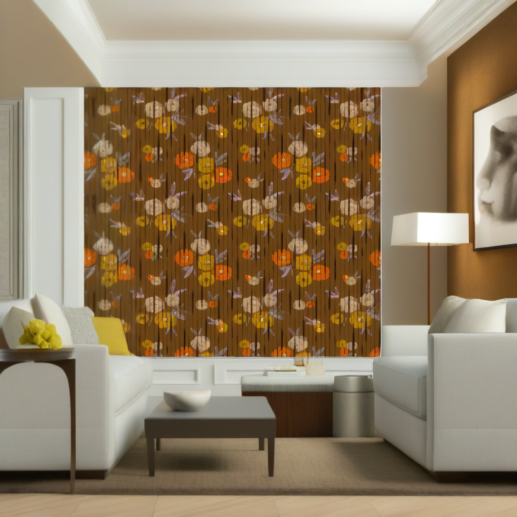Room Setting - Broken Poppies Tobacco Wallcovering