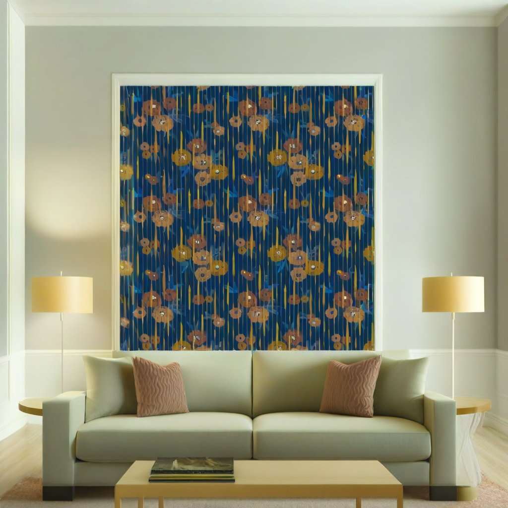 Room Setting - Broken Poppies Blue Wallcovering