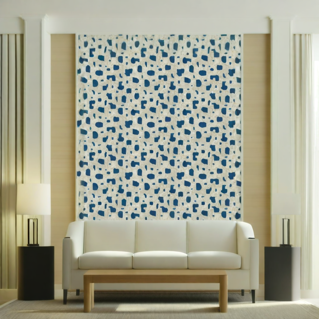 Room Setting - Map Xylography Blue Wallcovering