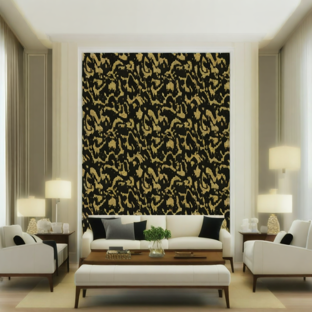 Room Setting - Moire Screen Black Wallcovering