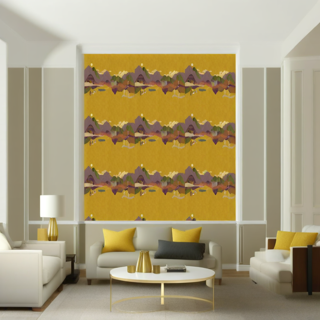 Room Setting - Landscape Collage Ocher Wallcovering