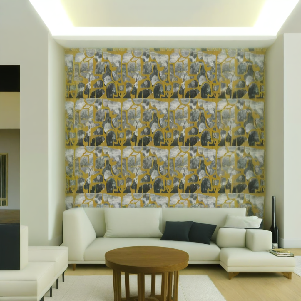 Room Setting - Prehistoric Flowers Ocher Wallcovering