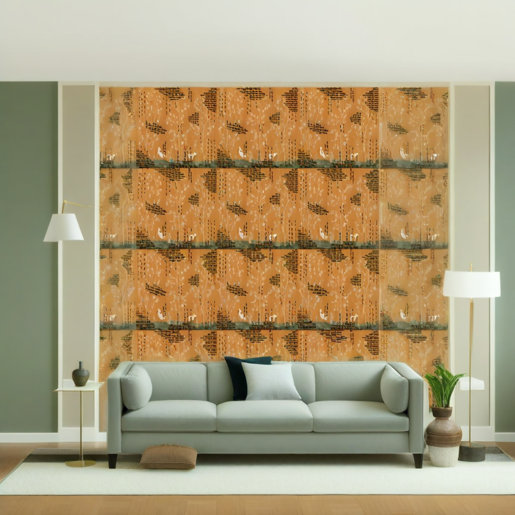 Room Setting - Tetris Chinoiseries Orange Wallcovering
