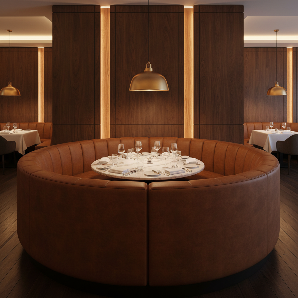 Smooth Leather Grain Rich Chestnut Upholstered Banquette | Architectural Fabrics