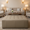 Smooth Matte Finish Soft Taupe Upholstered Ottoman | Architectural Fabrics