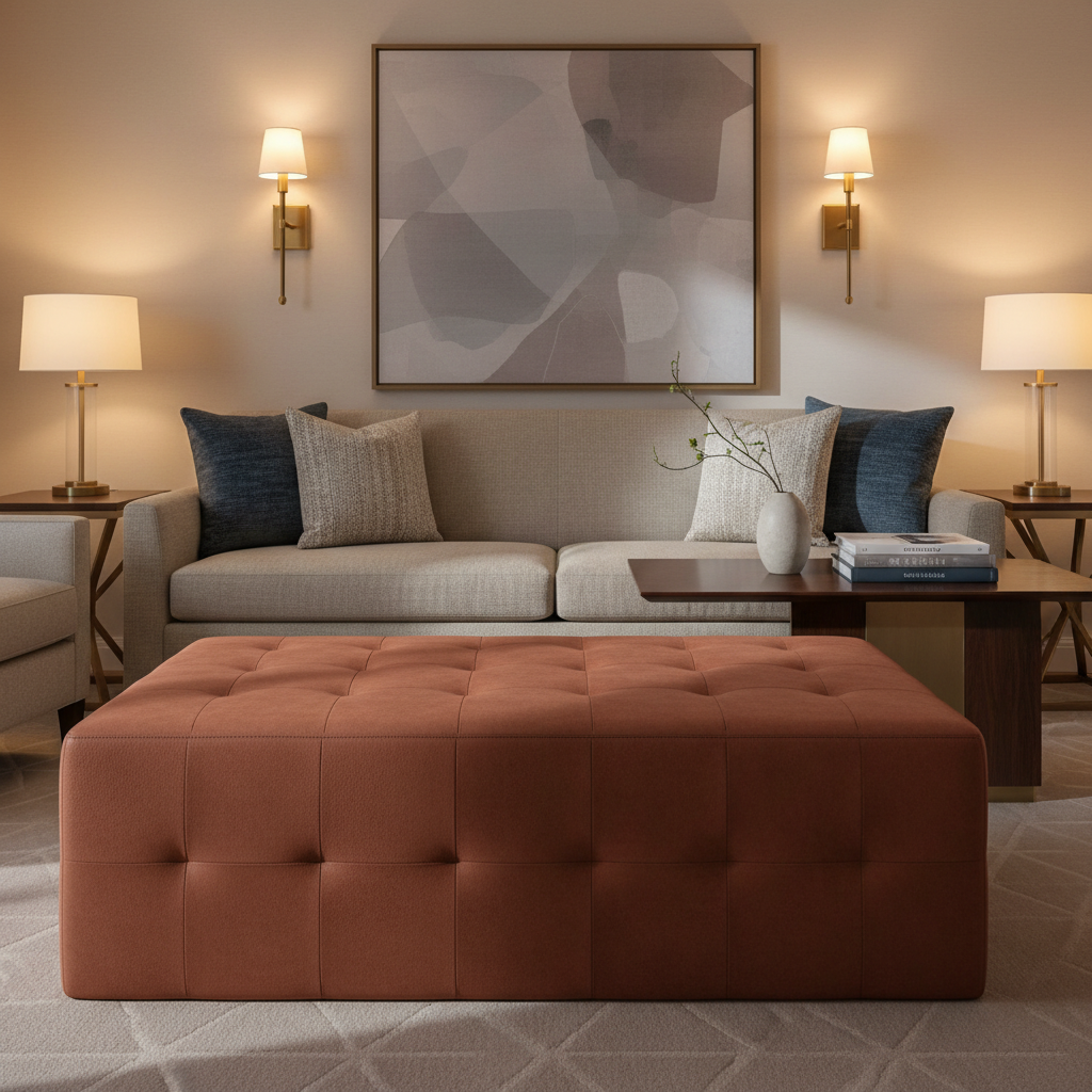 Ultrasuede Clove - Red-Brown Upholstered Ottoman | Ultrasuede Upholstery