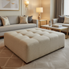 Woven Textile Texture Natural Linen Upholstered Ottoman | Architectural Fabrics