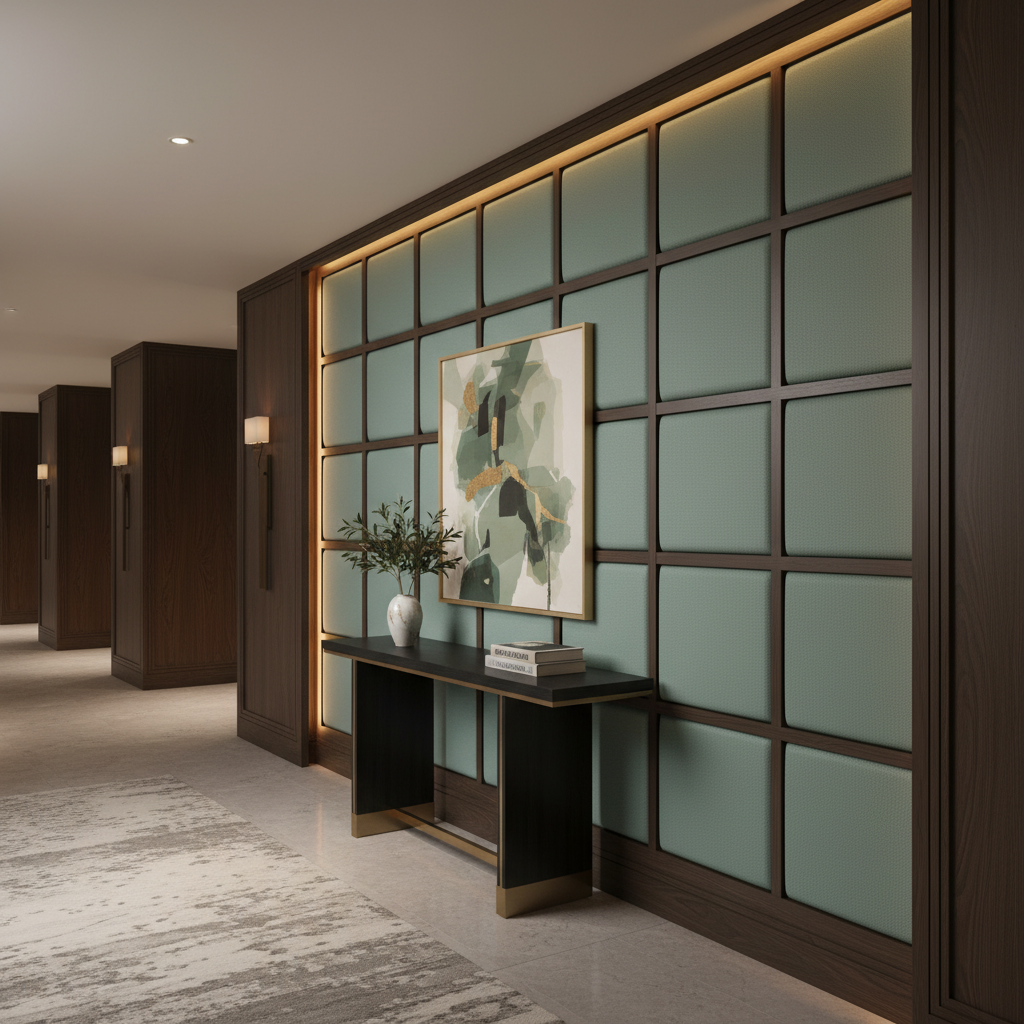 Fine Pebble Grain Seafoam Tint Upholstered Wall Panel | Architectural Fabrics