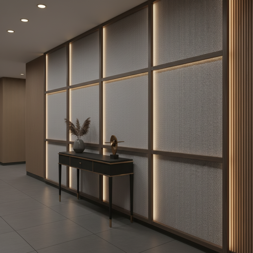 Woven Chevron Texture Slate Gray Upholstered Wall Panel | Architectural Fabrics