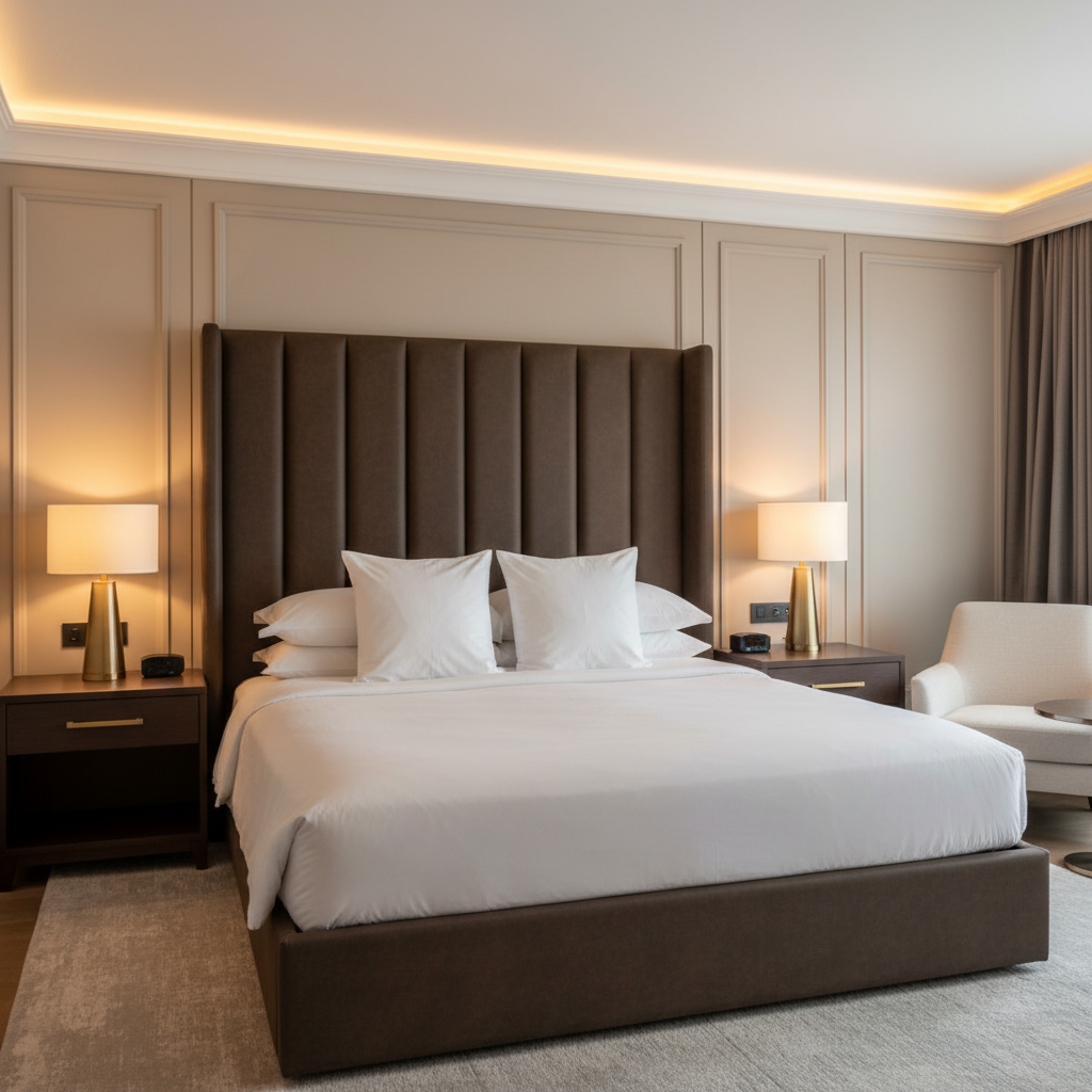 Subtle Pebble Grain Rich Chocolate Upholstered Headboard | Architectural Fabrics