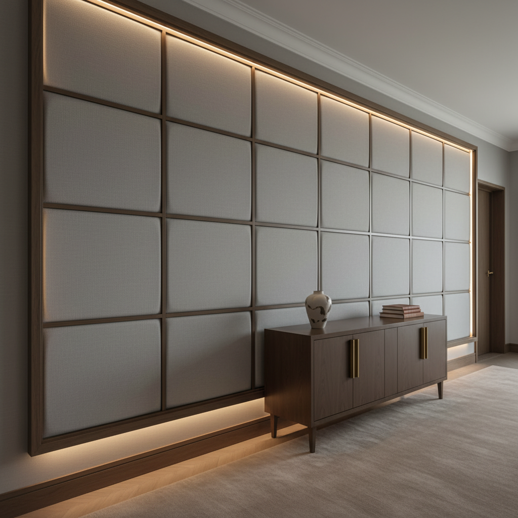 Smooth Concrete Texture Soft Gray Upholstered Wall Panel | Architectural Fabrics