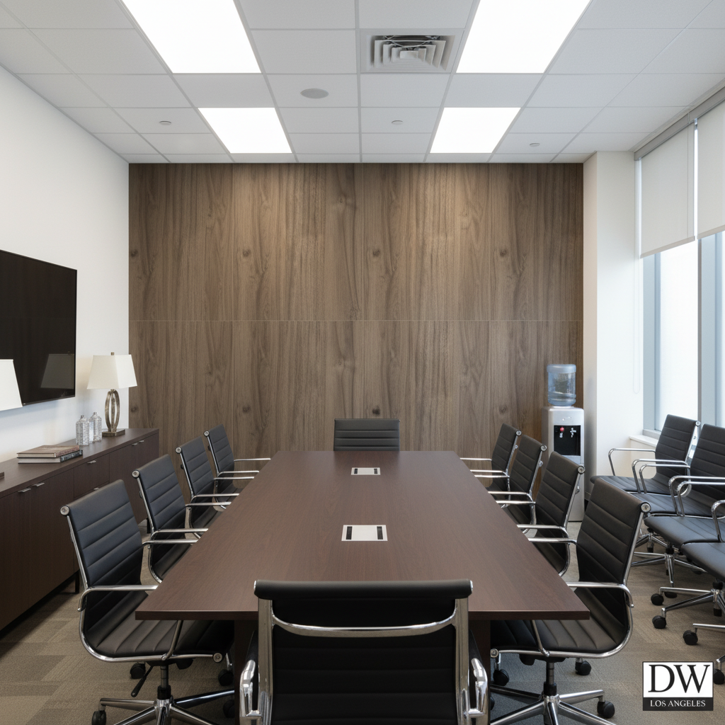 Biscay Bay Black Wood Grain | Hollywood Wallcoverings - Conference Room commercial room setting