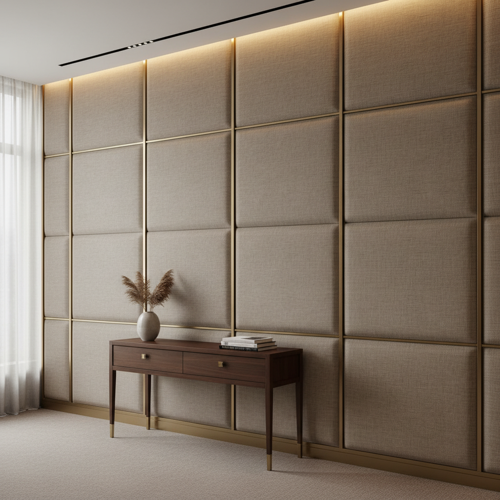 Linen Weave Texture Soft Taupe Upholstered Wall Panel | Architectural Fabrics