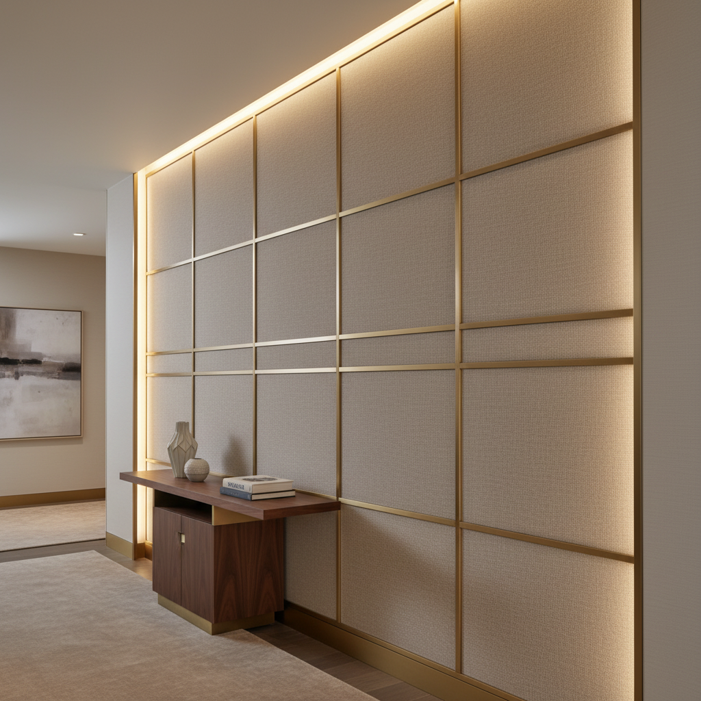 Woven Linen Texture Soft Taupe Upholstered Wall Panel | Architectural Fabrics