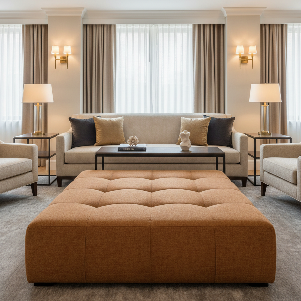 Woven Textured Vinyl Burnt Sienna Upholstered Ottoman | Architectural Fabrics