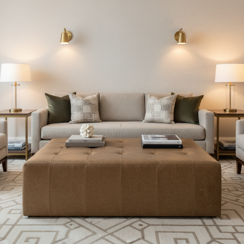 Alamo - Tawny Performance Vinyl Upholstered Ottoman | Architectural Fabrics