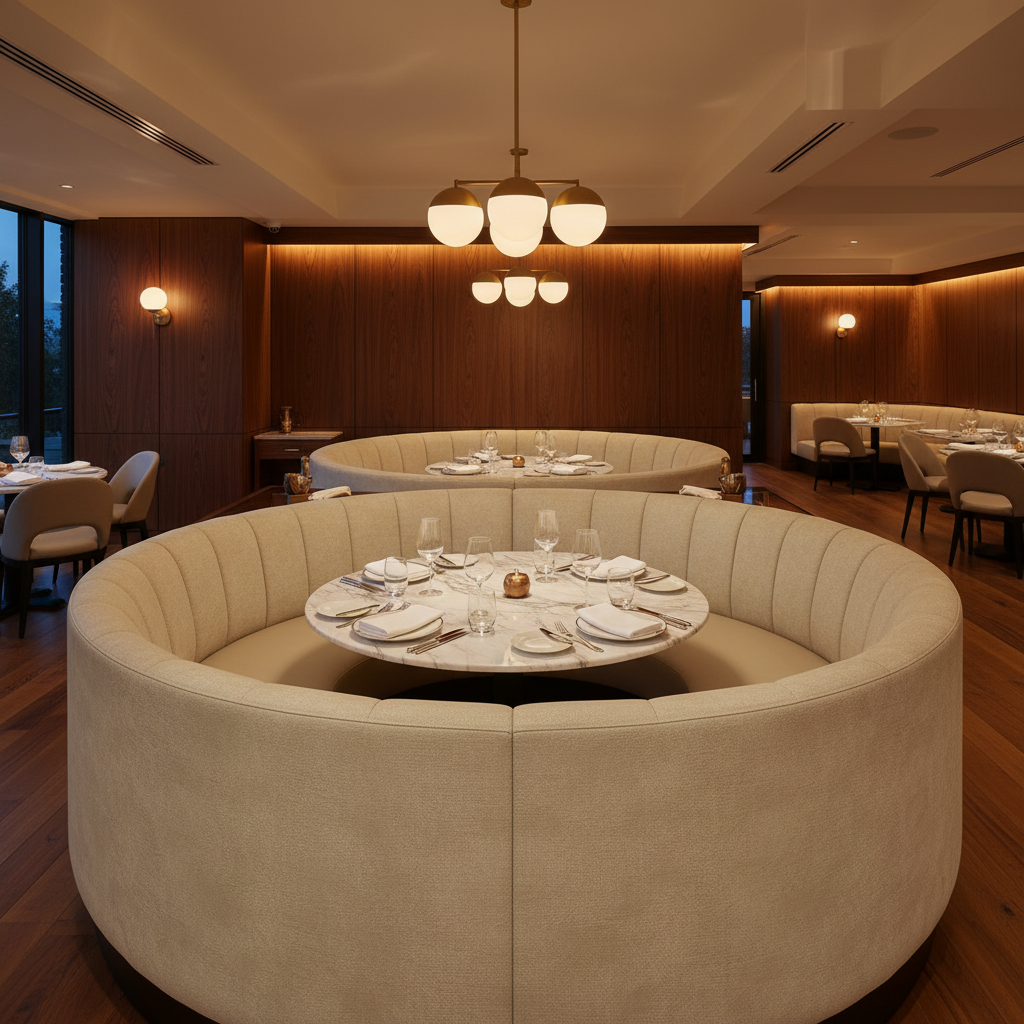 Arcadia - Sandstone Performance Vinyl Upholstered Banquette | Architectural Fabrics