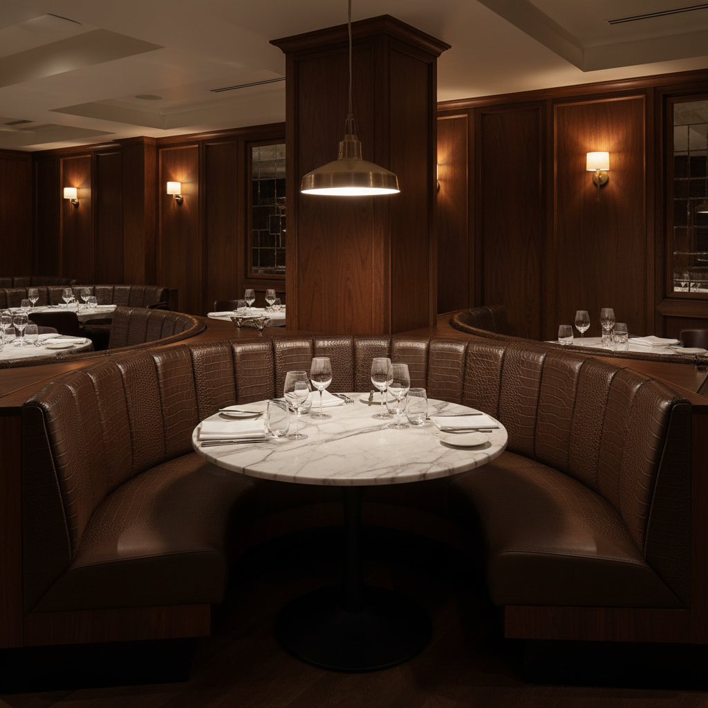 Embossed Reptile Skin Dark Chocolate Upholstered Banquette | Architectural Fabrics