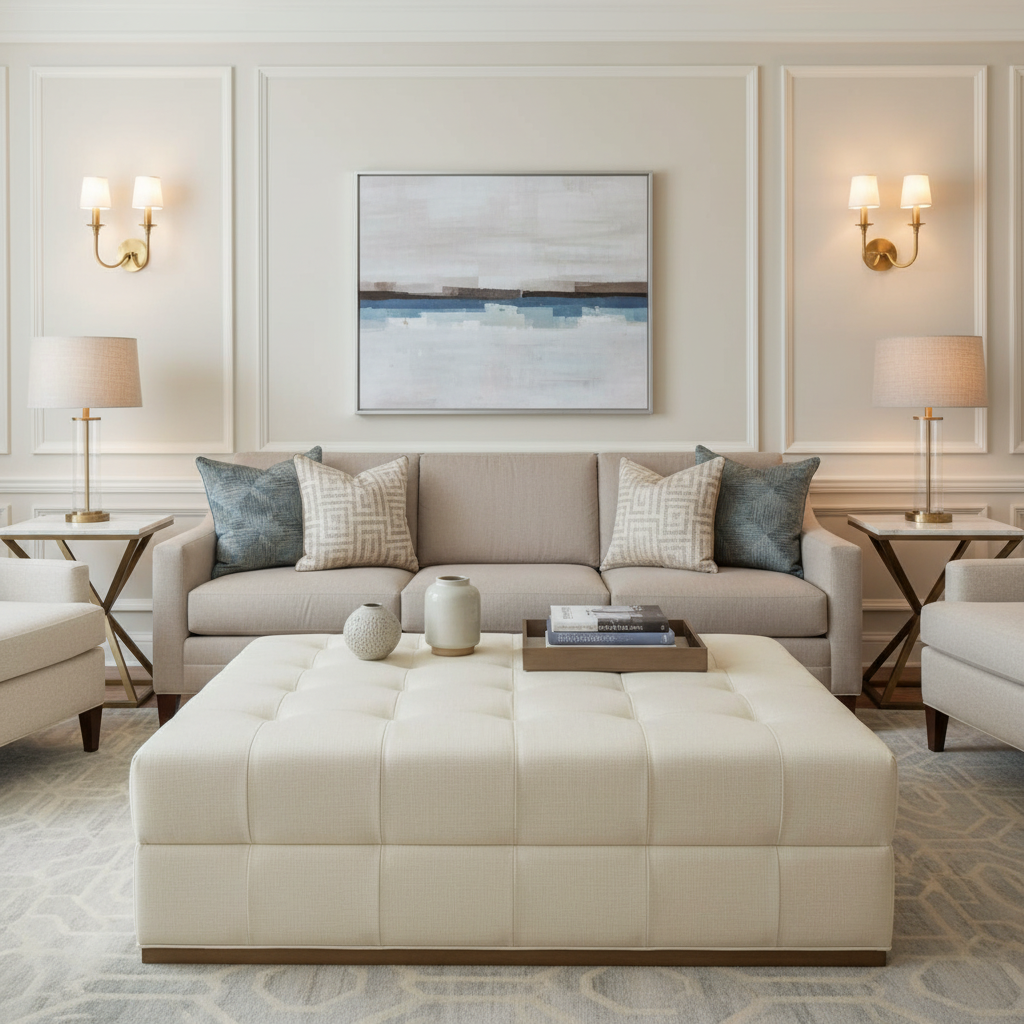 Vivace Reef - Snow Upholstered Ottoman | Architectural Fabrics