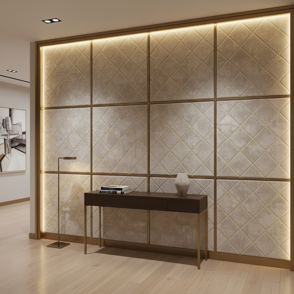 Diamond Velvet Texture Iced Pearl Upholstered Wall Panel | Architectural Fabrics