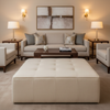 Subtle Linen Texture Soft Cream Upholstered Ottoman | Architectural Fabrics