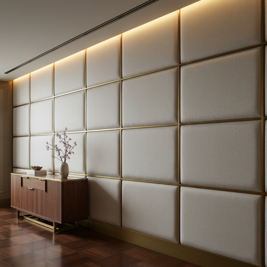 Brushed Linen Weave Silver Taupe Upholstered Wall Panel | Architectural Fabrics