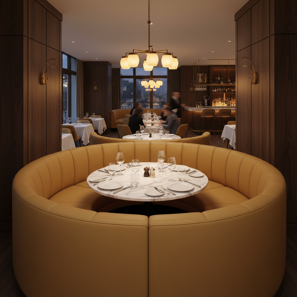 Smooth Leather Grain Golden Tan Upholstered Banquette | Architectural Fabrics